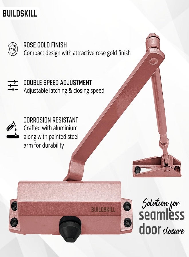 BUILDSKILL جهاز إغلاق الأبواب الهيدروليكي من Buildskill بذراع مقصية، جهاز إغلاق أبواب للأبواب الخشبية والألومنيوم والمعدنية، جهاز إغلاق أبواب أوتوماتيكي للمنزل، مانع انزلاق للأبواب بسرعة قابلة للتعديل، 65 كجم، ذهبي وردي (عبوة من قطعة واحدة) - Image 4